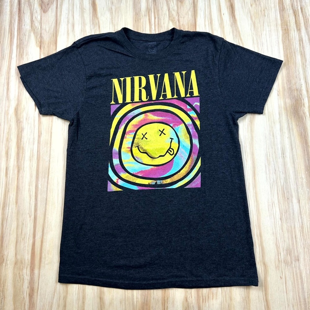 Nirvana T-Shirt Large Charcoal Gray Music Tie Dye Short Sleeve Rock Grunge